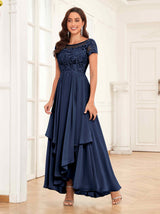 Modest Illusion Beading Asymmetrical Lace Mother Of The Bride Dresses