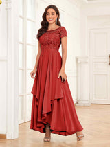 Modest Illusion Beading Asymmetrical Lace Mother Of The Bride Dresses