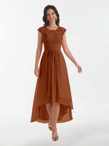 Modest Illusion High Low Chiffon Lace Mother Of The Bride Dresses