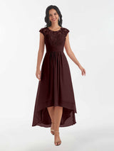 Modest Illusion High Low Chiffon Lace Mother Of The Bride Dresses
