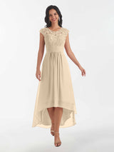 Modest Illusion High Low Chiffon Lace Mother Of The Bride Dresses