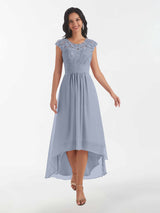 Modest Illusion High Low Chiffon Lace Mother Of The Bride Dresses