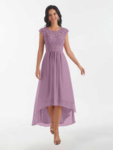 Modest Illusion High Low Chiffon Lace Mother Of The Bride Dresses