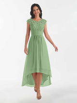 Modest Illusion High Low Chiffon Lace Mother Of The Bride Dresses