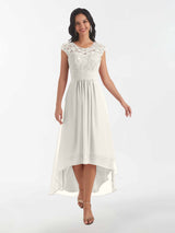 Modest Illusion High Low Chiffon Lace Mother Of The Bride Dresses