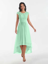 Modest Illusion High Low Chiffon Lace Mother Of The Bride Dresses