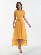 Modest Illusion High Low Chiffon Lace Mother Of The Bride Dresses