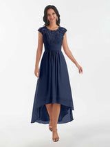 Modest Illusion High Low Chiffon Lace Mother Of The Bride Dresses
