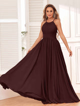 Modest Spaghetti Straps Halter  Chiffon Bridesmaid Dresses