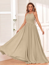 Modest Spaghetti Straps Halter  Chiffon Bridesmaid Dresses