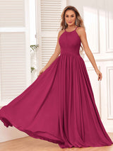Modest Spaghetti Straps Halter  Chiffon Bridesmaid Dresses