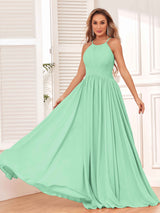 Modest Spaghetti Straps Halter  Chiffon Bridesmaid Dresses