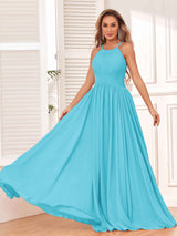 Modest Spaghetti Straps Halter  Chiffon Bridesmaid Dresses