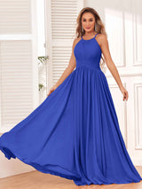 Modest Spaghetti Straps Halter  Chiffon Bridesmaid Dresses