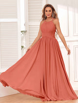 Modest Spaghetti Straps Halter  Chiffon Bridesmaid Dresses