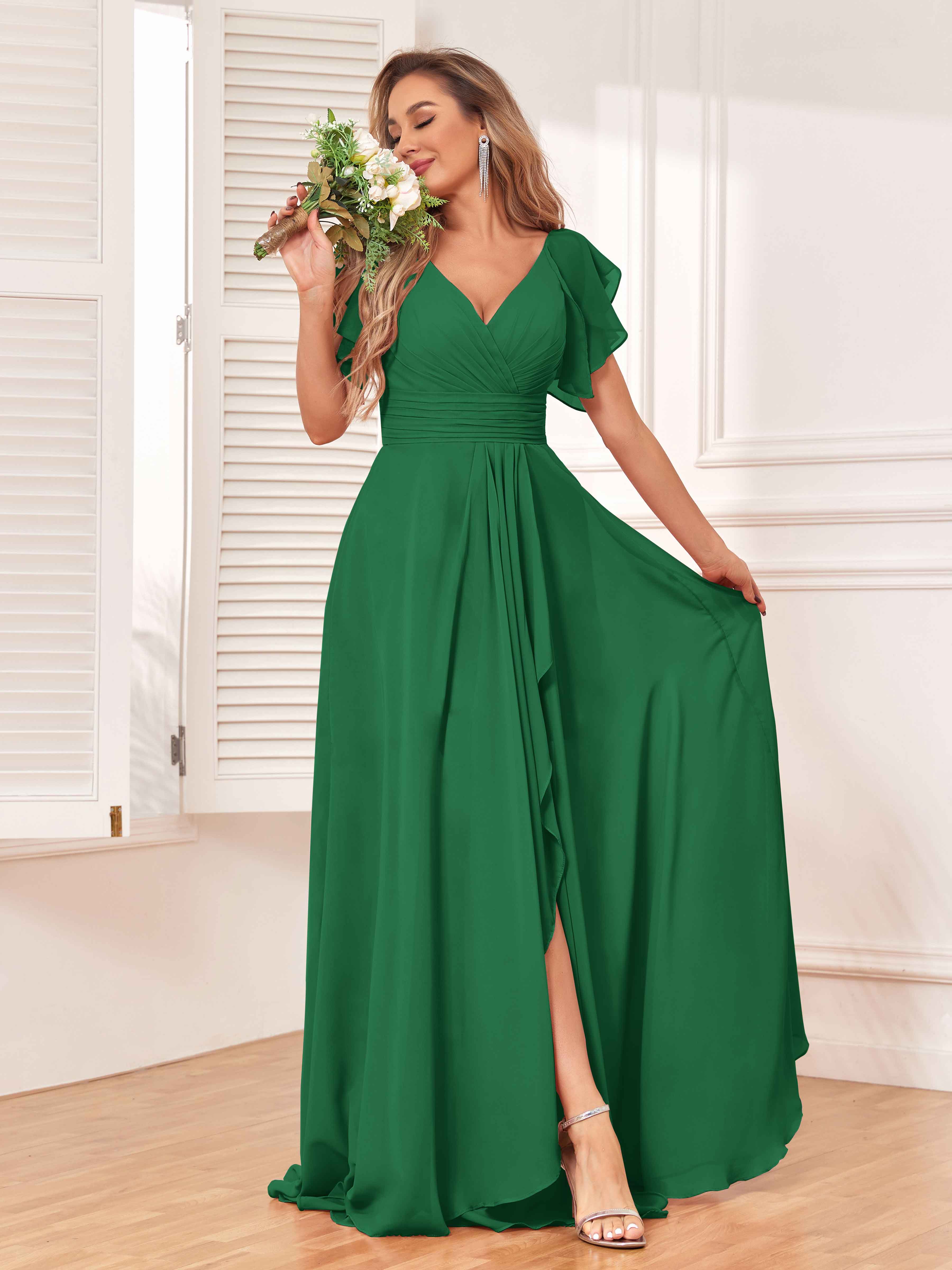 slim fit dress slacks Modest High Neck Emerald Green Long Fall Bridesmaid Dresses