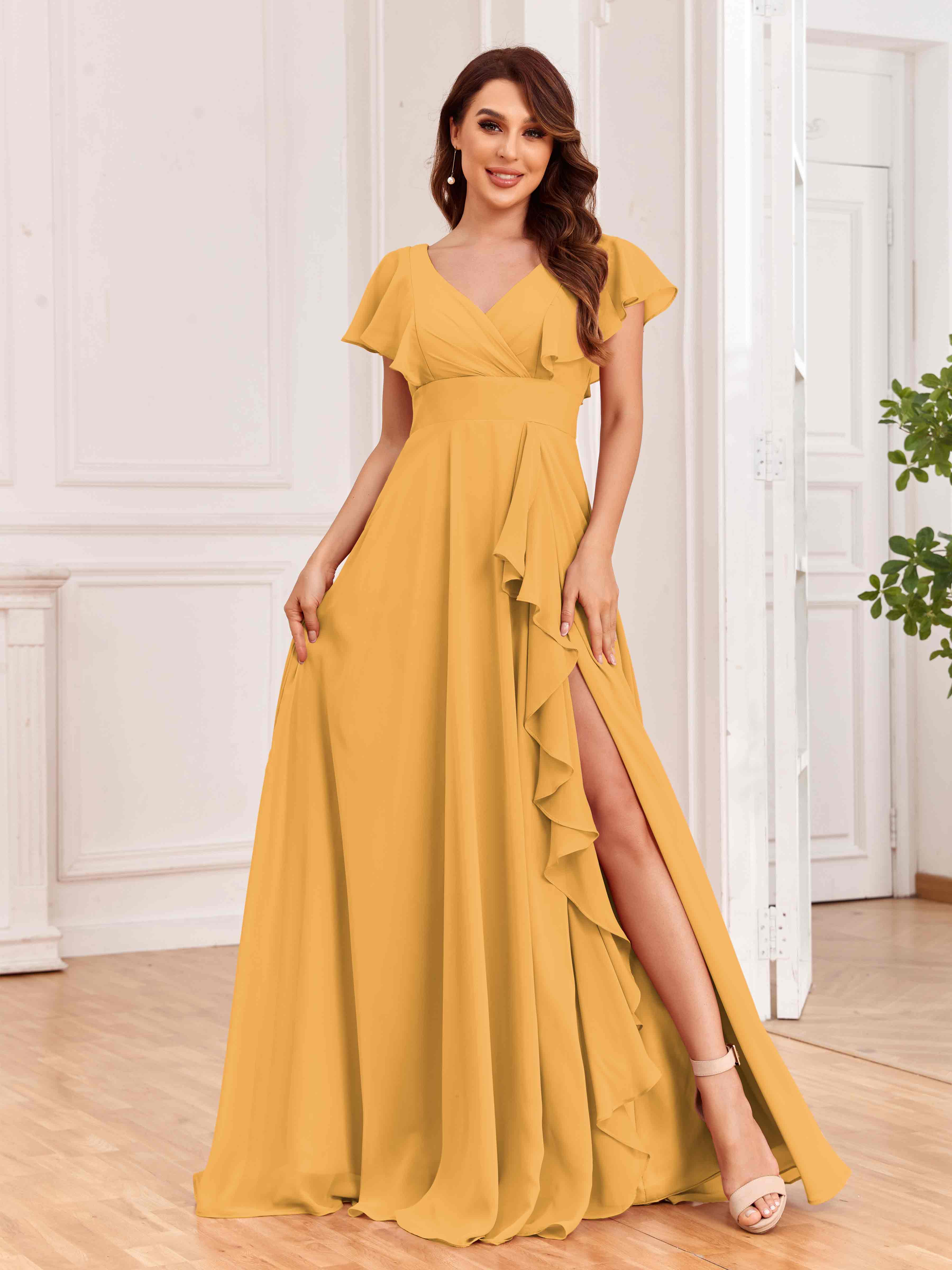 Golden Moments Start with Yellow Bridesmaid Dresses from Mollyevers   mollyevers.com