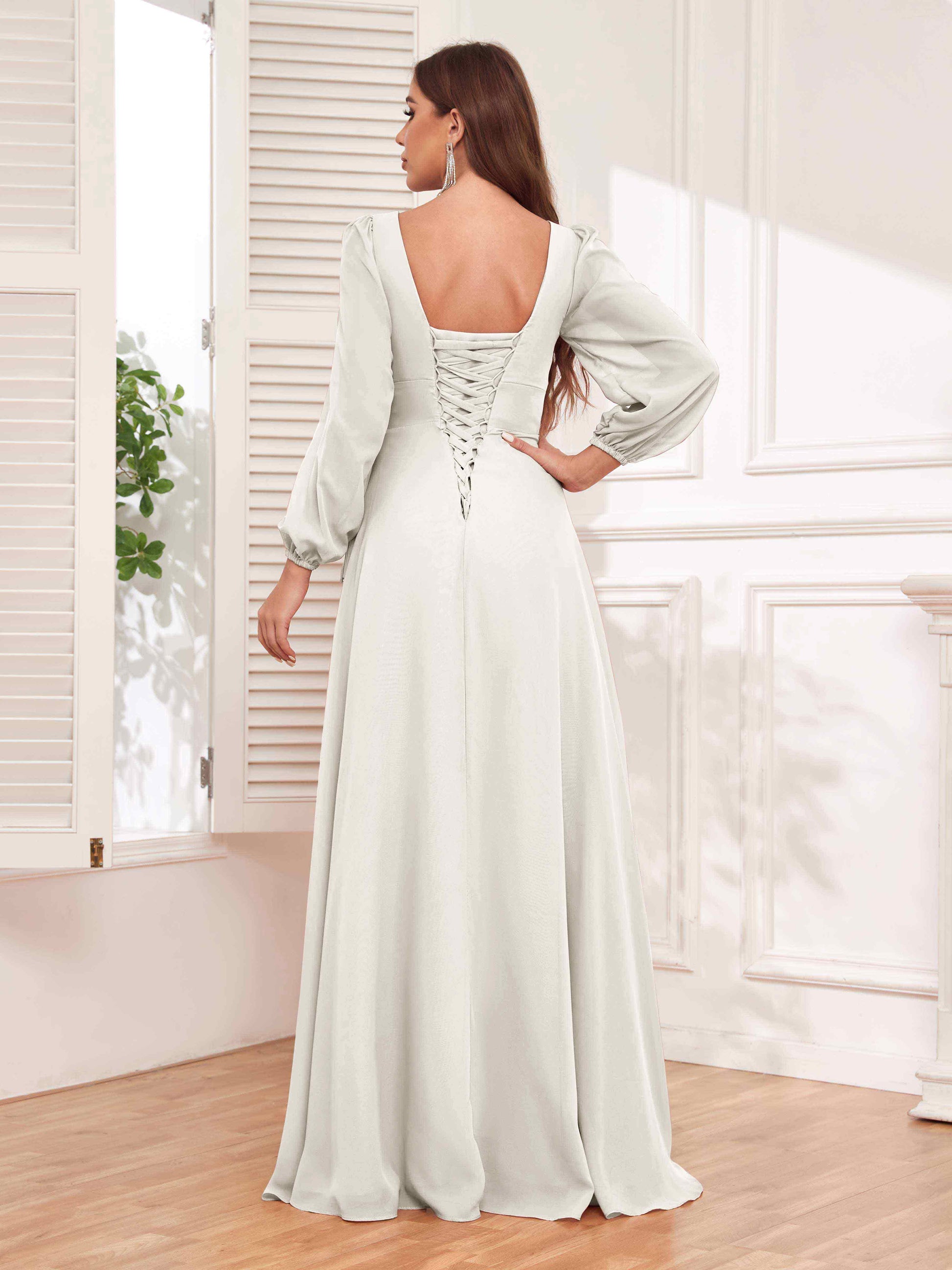 Modest V Neck Ruffles Long Sleeves Maid of Honor Bridesmaid Dresses mollyevers.com Modest V Neck Ruffles Long Sleeves Maid of Honor Bridesmaid Dresses mollyevers.com