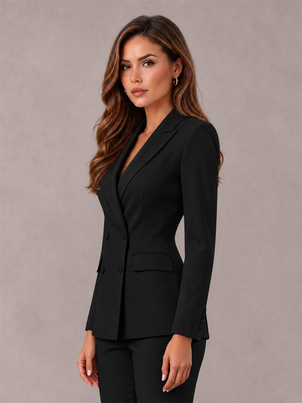 Black Notch Lapel Double Breasted Women's Blazer