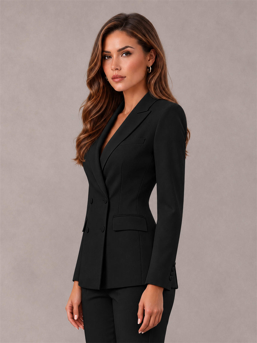 Black Notch Lapel Double Breasted Women's Blazer