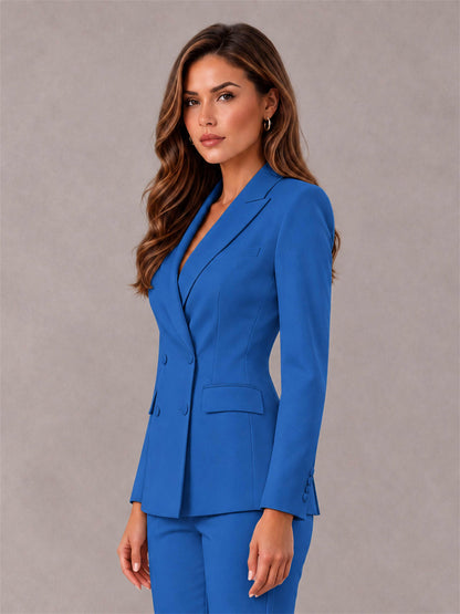 Blue Notch Lapel Double Breasted Women's Blazer