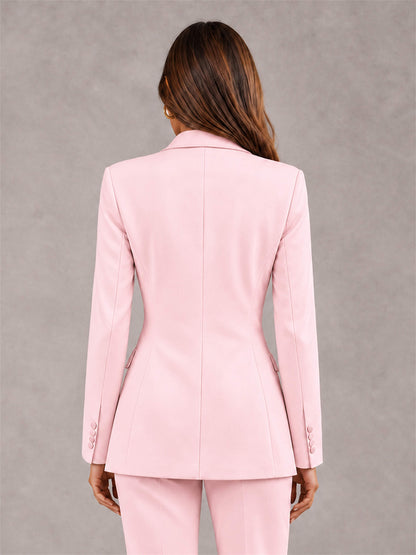 Blush Pink Notch Lapel Double Breasted Women's Blazer