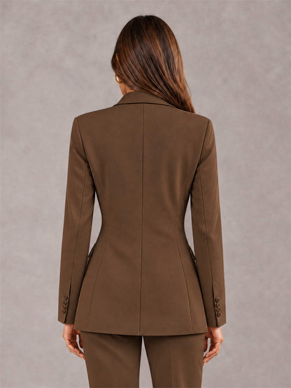 Brown Notch Lapel Double Breasted Women's Blazer