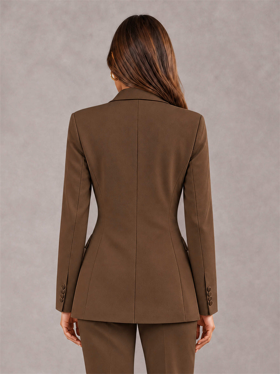 Brown Notch Lapel Double Breasted Women's Blazer