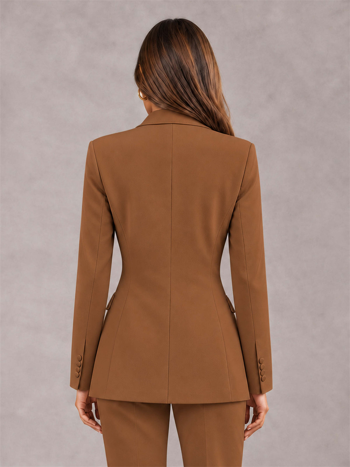 Burnt Orange Notch Lapel Double Breasted Women's Blazer