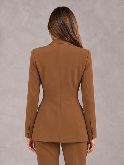 Burnt Orange Notch Lapel Double Breasted Women's Blazer