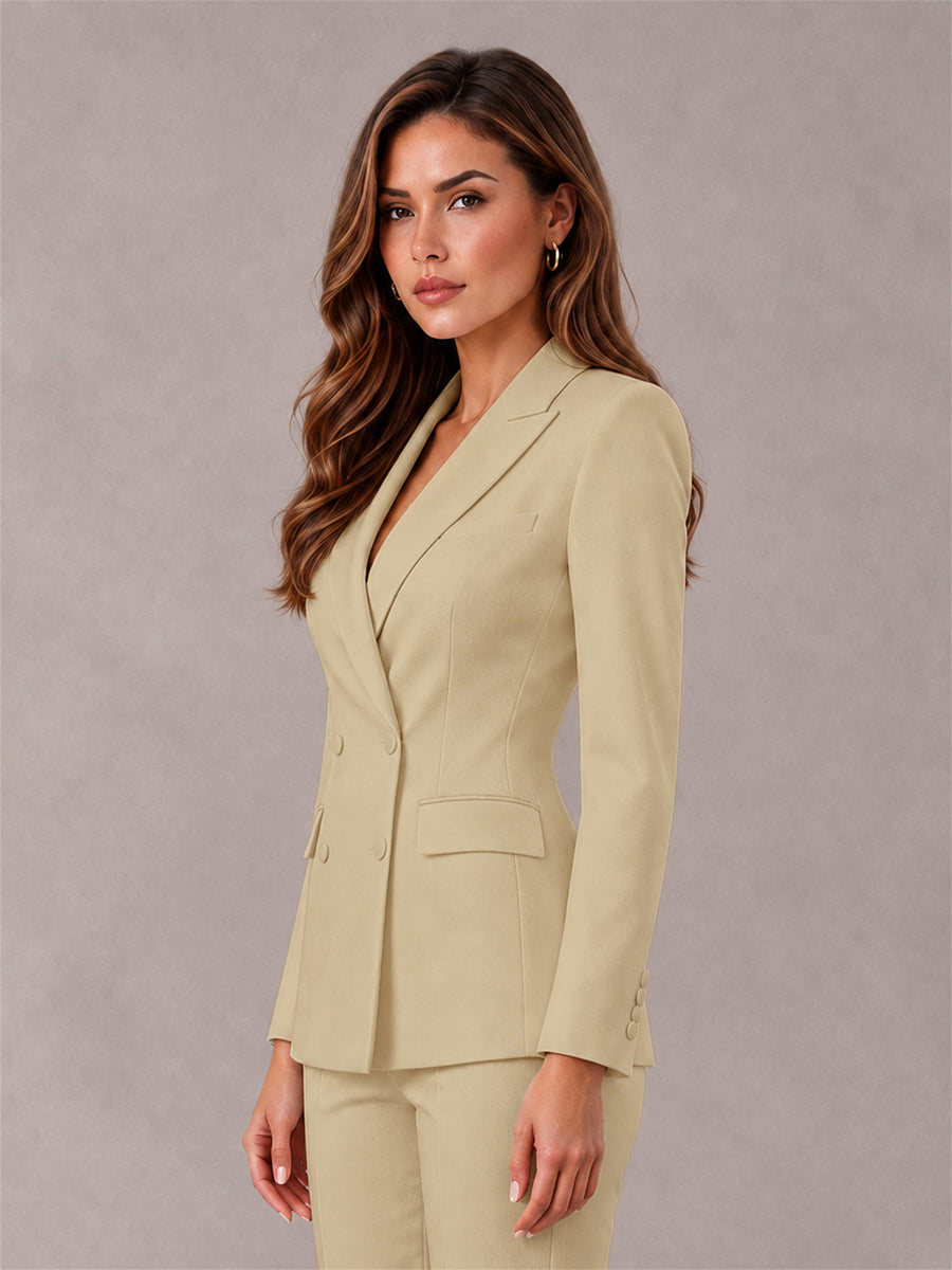 Champagne Notch Lapel Double Breasted Women's Blazer
