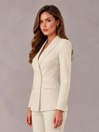 Cream Notch Lapel Double Breasted Women's Blazer