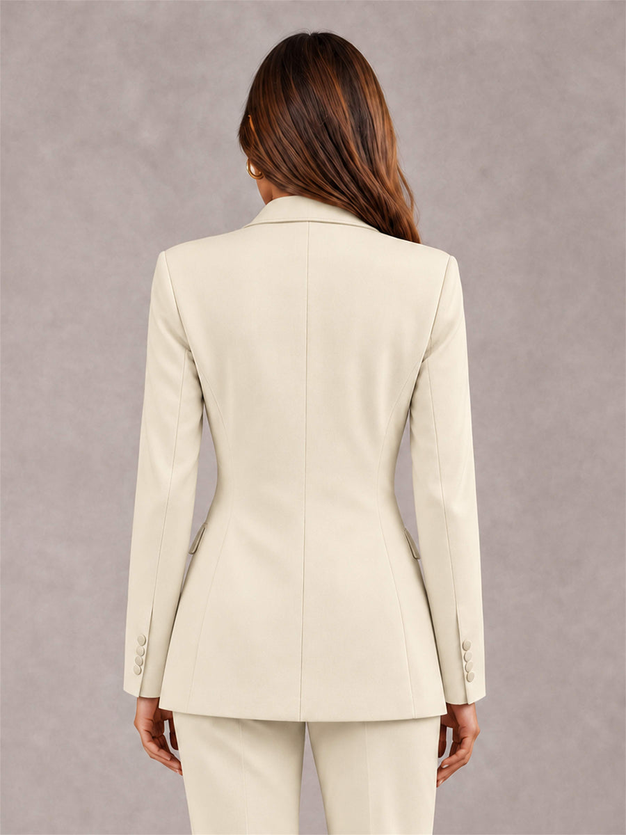 Cream Notch Lapel Double Breasted Women's Blazer
