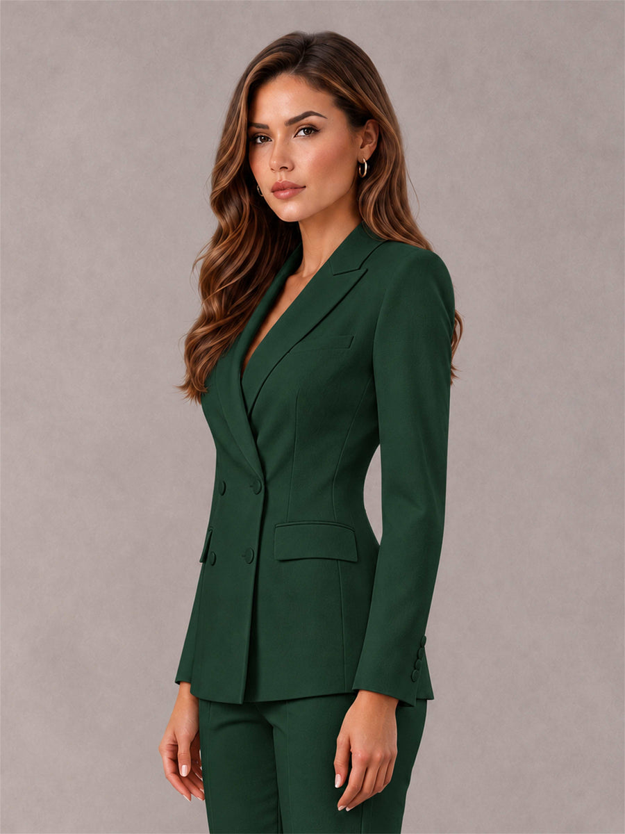 Dark Green Notch Lapel Double Breasted Women's Blazer