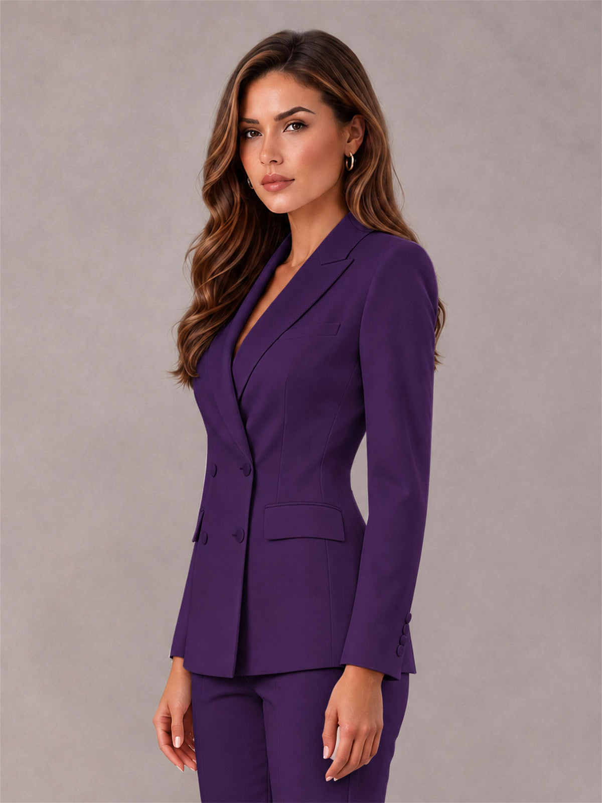 Dark Purple Notch Lapel Double Breasted Women's Blazer