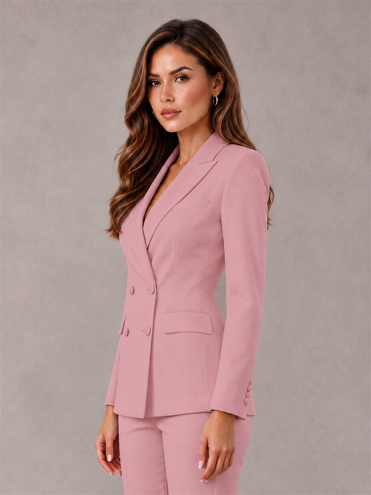 Dusty Rose Notch Lapel Double Breasted Women's Blazer