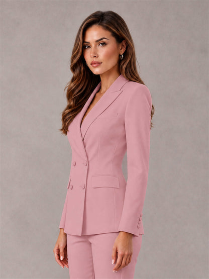 Dusty Rose Notch Lapel Double Breasted Women's Blazer