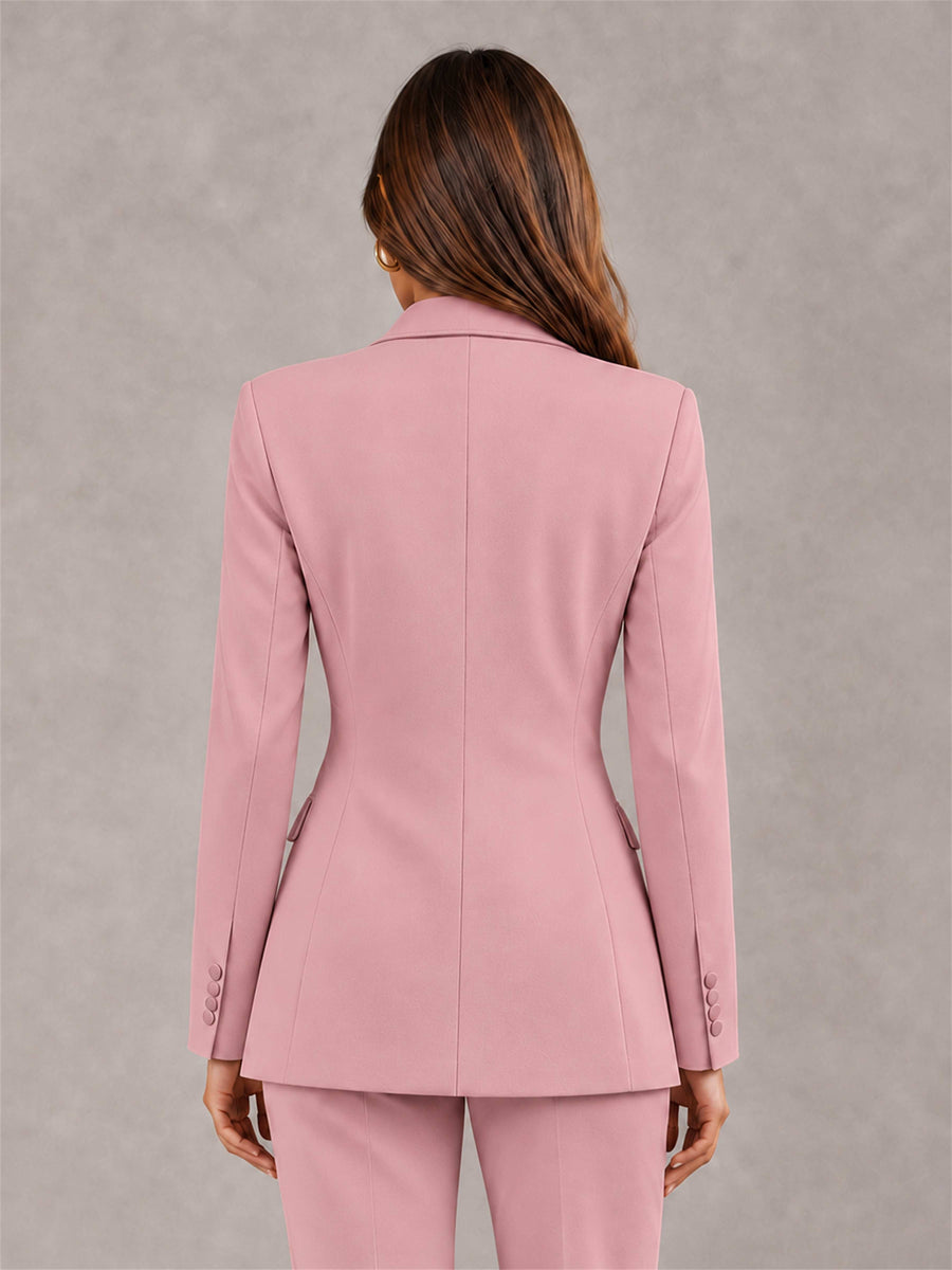 Dusty Rose Notch Lapel Double Breasted Women's Blazer