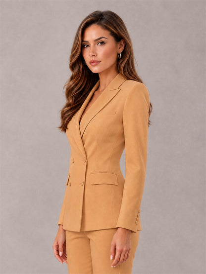 Gold Notch Lapel Double Breasted Women's Blazer
