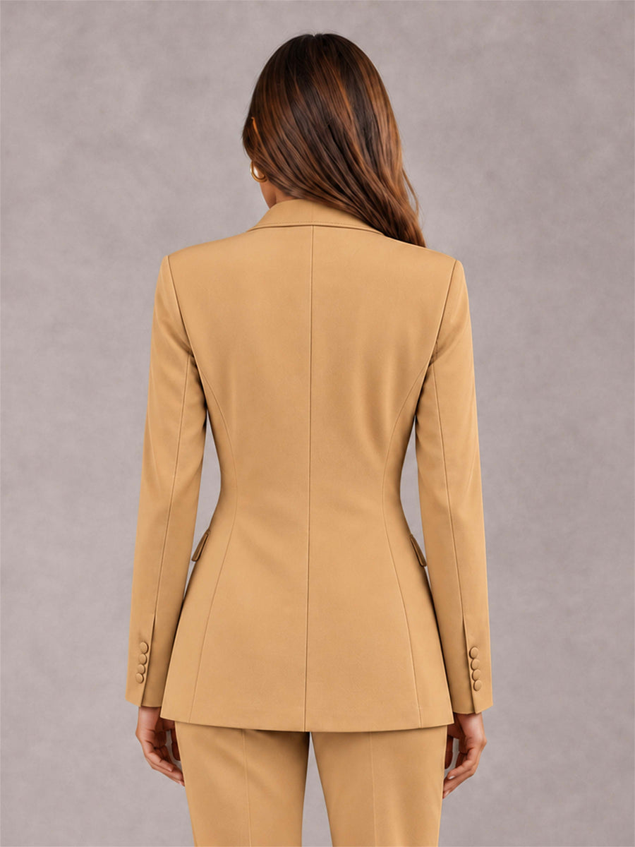 Gold Notch Lapel Double Breasted Women's Blazer
