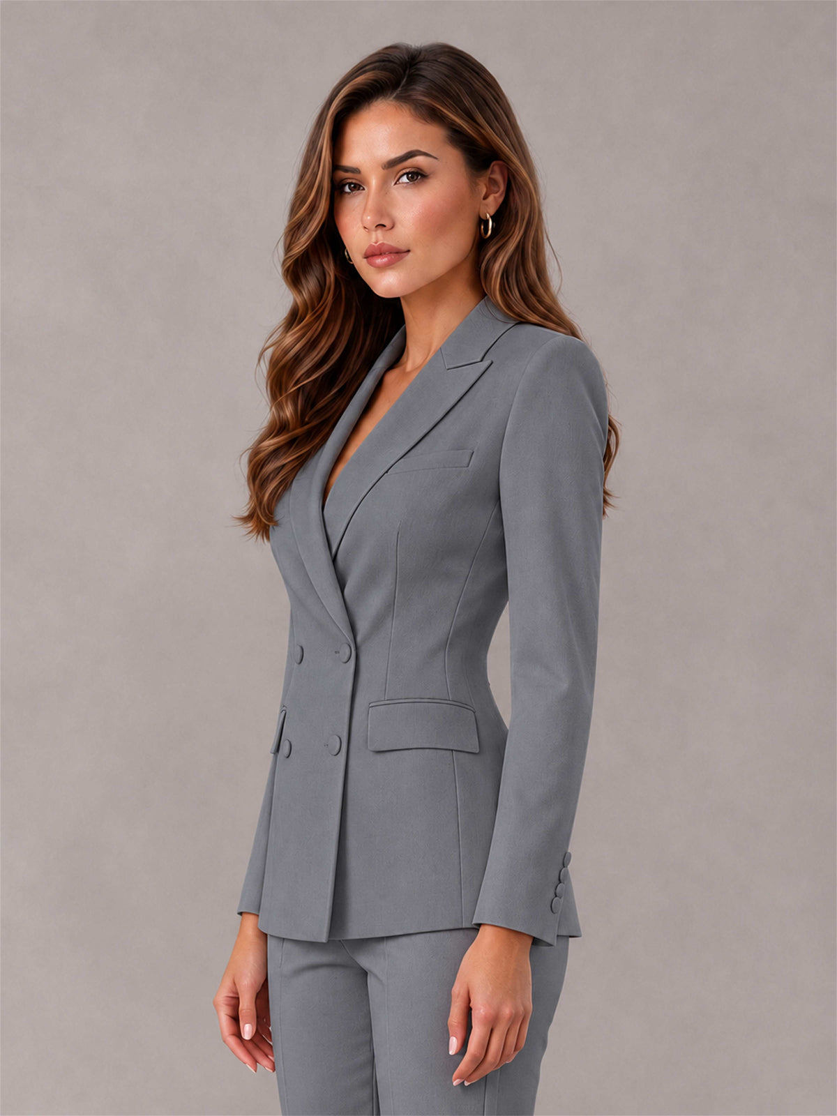 Gray Notch Lapel Double Breasted Women's Blazer
