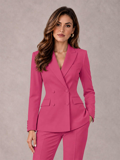 Hot Pink Notch Lapel Double Breasted Women's Blazer