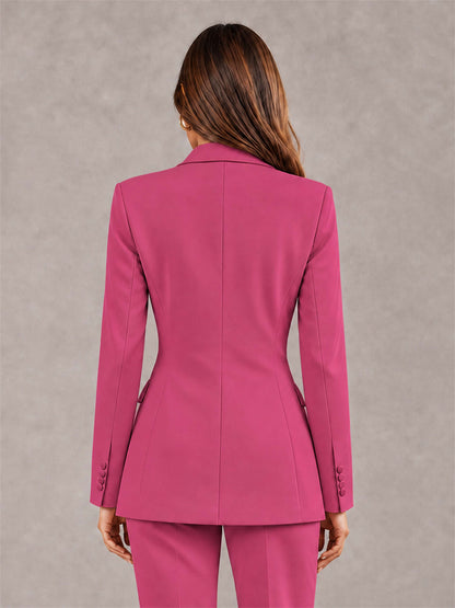 Hot Pink Notch Lapel Double Breasted Women's Blazer