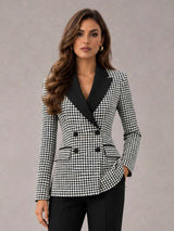Notch Lapel Double Breasted Houndstooth Women's Blazer