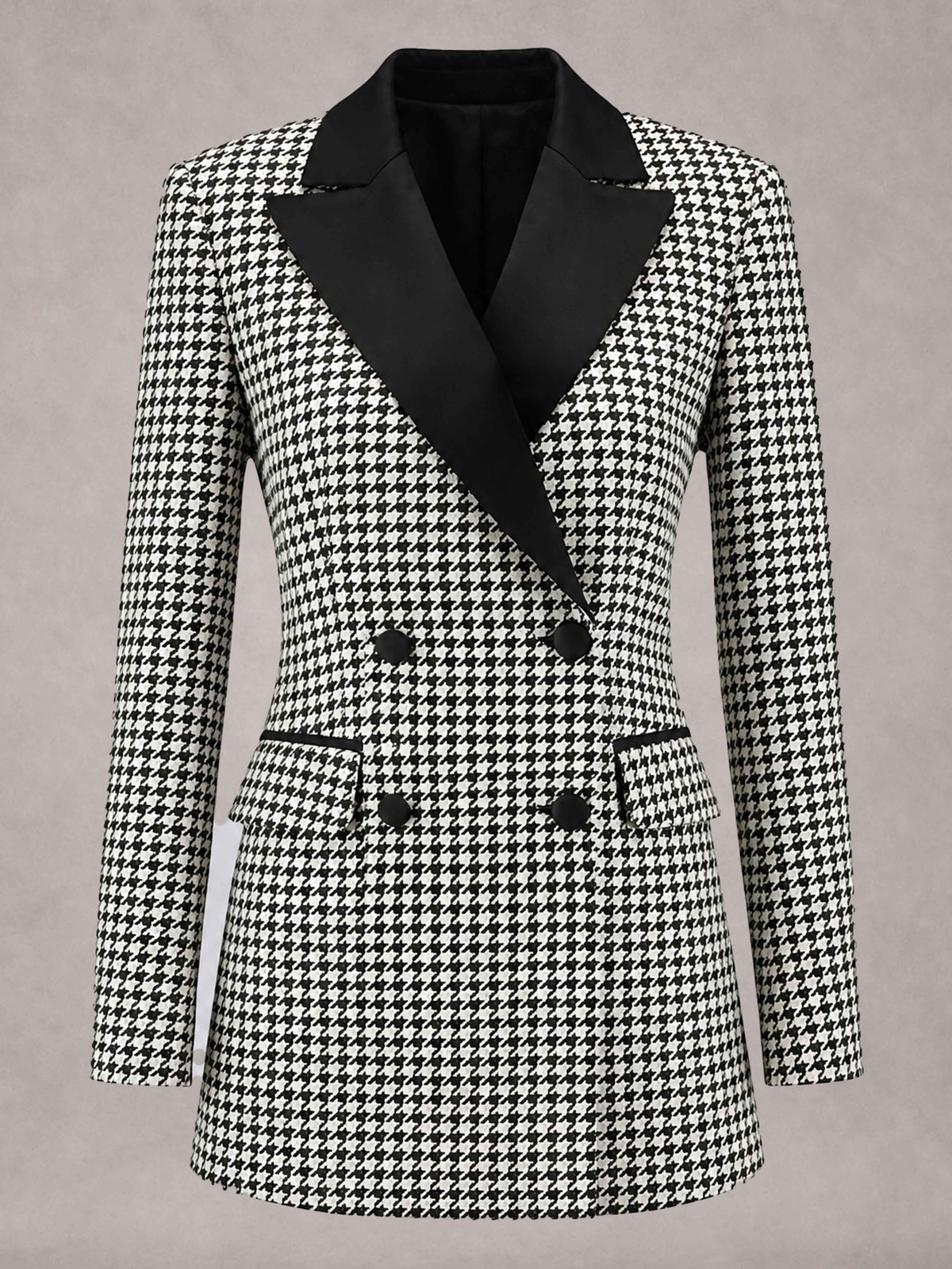 Houndstooth Notch Lapel Double Breasted Houndstooth Women's Blazer