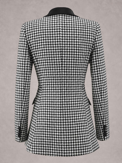 Houndstooth Notch Lapel Double Breasted Houndstooth Women's Blazer