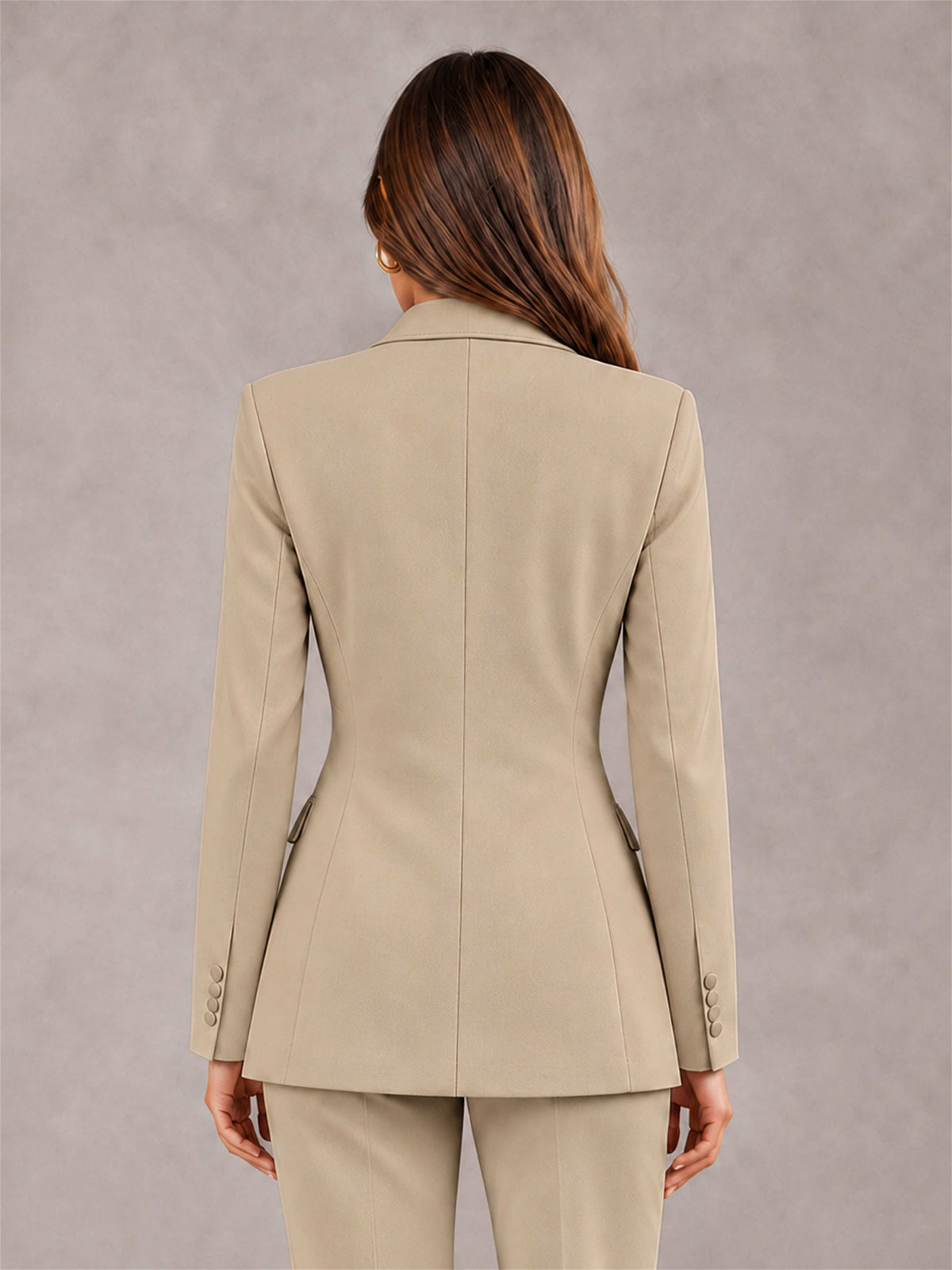 Khaki Notch Lapel Double Breasted Women's Blazer
