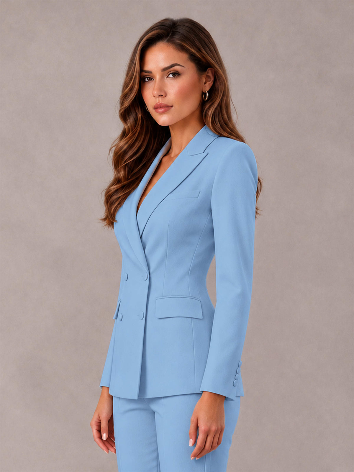 Light Blue Notch Lapel Double Breasted Women's Blazer
