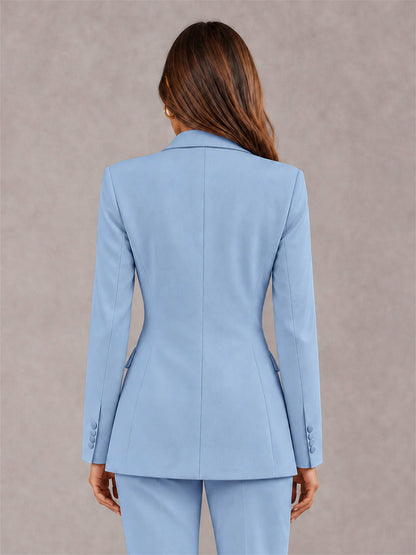 Light Blue Notch Lapel Double Breasted Women's Blazer