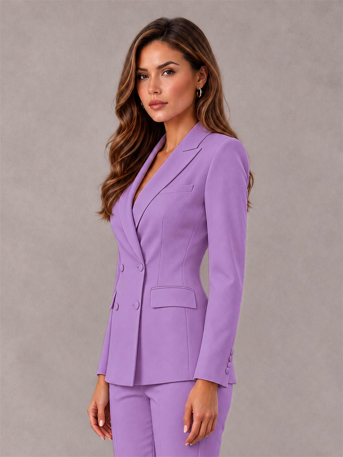 Lilac Notch Lapel Double Breasted Women's Blazer